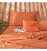 JSD 100% Cotton Burnt Orange Sheet Set Twin, 300 High Thread Count Sateen Sheets Deep Pocket Soft...