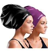 Extra Large Swim Cap for Braids and Dreadlocks Women Men, Waterproof Silicone Pool Swimming Cap f...