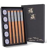 Antner 5 Pairs Reusable Bamboo Chopsticks and Ceramic Chopstick Rest Gift Set - Classic Japanese ...