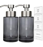BaoDanRen Glass Soap Dispenser 2Pack with Stainless Steel Pump,12oz Thick Glass Grey Hand Liquid ...