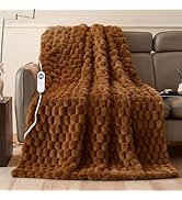 Electric Blanket 50" x 60" Soft Ribbed Faux Fur Flannel Quick Heat 12 Heat Levels 1-12 Hour Timer...