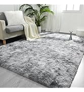 FlyDOIT Large Area Rugs for Living Room, 4x6 Feet Tie-Dyed Light Grey Shaggy Rug Fluffy Throw Car...