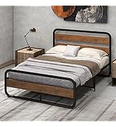 Giantex Full Size Metal Bed Frame, Platform Bed with Round Wooden Headboard and Footboard, Heavy ...