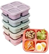 6 Pack Snack Containers, 4 Compartment Divided Snack Container for Kids, Bento Snack Box for Adul...