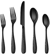 Hammered Silverware Set, Ollex 40-Piece Black Flatware Set for 8 Mirror Finish Stainless Steel Ea...