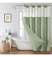 eachope No Hook Waffle Weave Shower Curtain with Snap-in Fabric Liner Set,Sage Green Shower Curta...