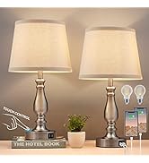 Lamps for Bedrooms Set of 2, Brushed Nickel Bedside Lamps with USB Ports, 3 Way Dimmable Nightsta...