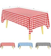 KAshack Red White Gingham Plastic Table Cloth Disposable 108” x 54”Rectangle Tablecloths for Happ...