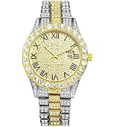 Avaner Stainless Steel Iced Out Watch, Rhinestone Gold Watch, Roman Numerals Analog Quartz Dress ...