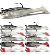 Fishing Lures for Bass, VMSIXVM Fishing Jig Head Swim Shad Lure, Soft Plastic Swimbaits with Padd...
