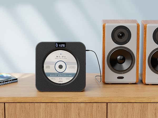 MEGATEK CP28BR Portable CD Player with Line Out Jack is Connected with a Powered Speaker System