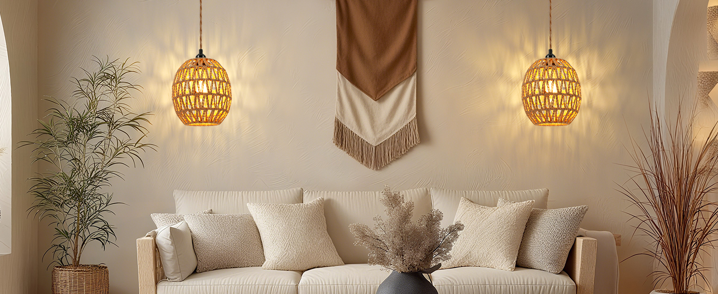 Rattan Pendant Light with Egg Shade