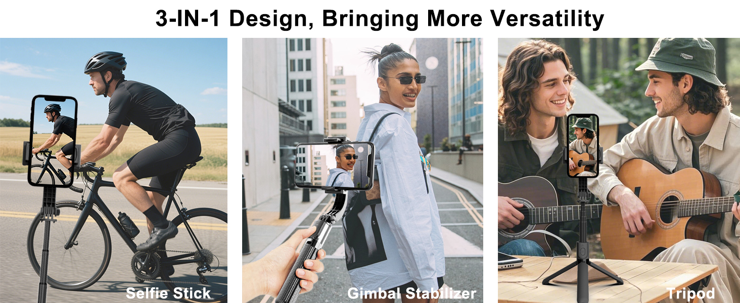 Selfie Stick Head Stabilizer, 360° Swivel Tripod with Wireless Remote, Portable Cell Phone Holder