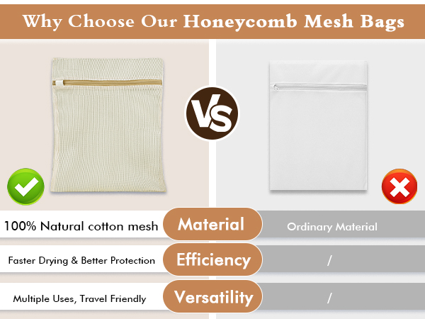 Natural Cotton Mesh Laundry Bags 12x16" 3-Pack