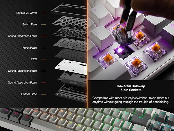 Tecware Phantom Plus Elite 87 hot swap mechanical keyboard 5 pin RGB keyboard