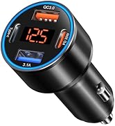 USB C Car Charger, 4-Port 65W Dual 12V USB-A & USB-C Car Phone Charger with Voltmeter PD/QC 3.0 F...