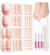 Teenitor 144pcs French Tip Press on Toenails with Nail Glue Set, 6 Sets Toe Nail Press Ons for Wo...
