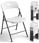 FurniEdge 8 Pack White Folding Chair, Plastic Portable Stackable Commercial Seats with Steel Fram...