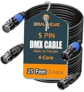SMALL-EYE 5 Pin DMX Cable 25 ft 2-Pack – 4-Core Male to Female Stage Lighting Cable for DMX512 Co...