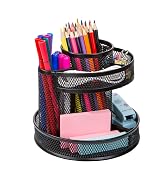 Comix 360° Rotating Pen Holder for Desk, 9 Compartments Office Desk Organizer, Black Mesh Metal P...