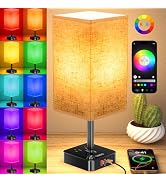RGB Color Changing Lamp - Multi Color Desk Table Lamp with 2 AC Outlets, Stepless Dimming, Built-...