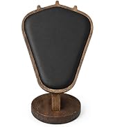 RQQM Necklace Display Stand, Black Leather Wooden Jewelry Bust with 3 Hooks, Vintage Walnut Portr...