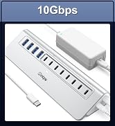 Powered USB Hub 10Gbps, intpw 12-Port USB 3.2/USB C Hub (4 x USB-A 3.2 + 6 x USB-C 3.2 10Gbps +2 ...