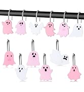 MALLMALL6 Halloween Shower Curtain Hooks - 12Pcs Pink Boo Decorative Hangers Metal Rustproof Bath...