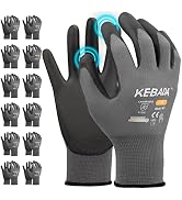 Kebada W1 Work Gloves for Men and Women with Grip,12 Pairs Bulk Pack Mechanic Gloves,PU Coating o...