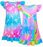 Fiodrimy 2Pcs Girls Nightgowns 3-8 Years Unicorn Sleepwear Night Sleep Dress Pajamas Little Kids ...