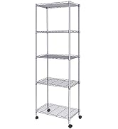 JS HANGER Wire Shelving Unit, 5-Tier Heavy Duty Height Adjustable Rolling Metal Shelves for Stora...