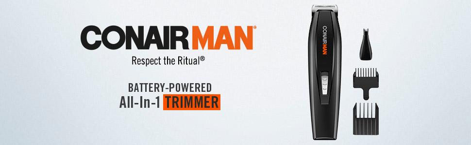 ConairMAN Battery Powered All-In-1 Trimmer, trimmer for men, beard trimmer, mustache trimmer for men