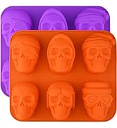 HUAKENER 2 Pack Skull Cake Pan, 6 Cavity Skull Cake Molds, Silicone Skull Baking Pan for Mini Cak...