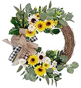 Fall Decor Wreaths for Front Door, Artificial Sunflower Wreath for Spring Summer Fall,Summer Wrea...