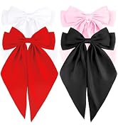 Atoden Hair Bows Silky Satin Bows for Hair Ribbons 4Pcs Coquette Oversized Long Tail Hair Bow Cli...