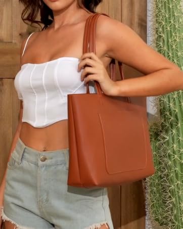 Faux leather tote bag brown