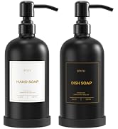 Kitchen Soap Dispenser Set – 16.8oz/500ml Glass Hand and Dish Soap Dispenser with Stainless Steel...