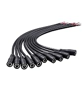 GGIPOWY DC Barrel Connector 5.5mmx2.1mm Female to Bare Wire, 10-Pack, 1ft | 18AWG DC Power Pigtai...