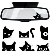 Rislobx Rearview Mirror Decal, 6PCS Black Peeking Cat Vanity Car Mirror Stickers, Vinyl Waterproo...