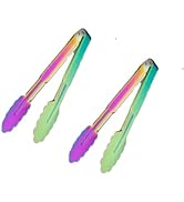 2-Pack 9 Inch Rainbow Serving Tongs Barbecue Food Tongs Buffet Tongs Non-slip & Easy Grip Stainle...