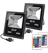 GLW LED RGB Flood Light, 50W Outdoor Color Changing Lights with Remote Control, IP65 Waterproof D...