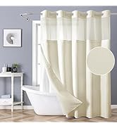 eachope Cream No Hook Shower Curtain with Snap-in Fabric Liner Set,Slub Textured Fabric Shower Cu...