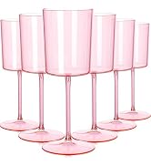 Ciaell 12 Pack Pink Plastic Wine Glasses - 10 Oz Disposable Wine Glasses with Stem for Parties & ...
