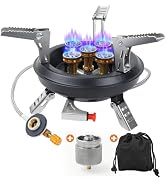 Portable Camping Stove with Propane Adapter - GEEKHOM 16000W Windproof Gas Stove Foldable Backpac...