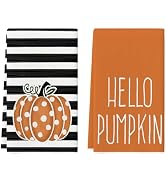 Artoid Mode Orange Polka Dot Stripes Hello Pumpkin Fall Kitchen Towels Dish Towels, 18x26 Inch Fa...