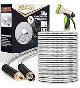 Garden Hose 50 ft, Stainless Steel Water Hose with 10 Function Nozzle Flexible, Heavy Duty, Light...