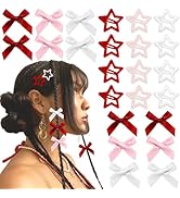 YAEISM 24PCS Pink Bow Hair Clips 3 Colors White Red Pink Star Hair Clips Y2K Satin Mini Hair Bow ...