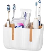 Electric Toothbrush Holders for Bathrooms Countertop, 5 Slots Bamboo Tooth Brushing and Toothpast...