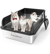 XXXL Stainless Steel Cat Litter Box with Lid 28.1''×20.5''× 10.1” Extra Large Metal Cat Litter Bo...