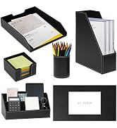 XNONE Office Supplies PU Leather 6-Piece Set Desk Organizer,Include Writing Pad,Letter Tray,file ...